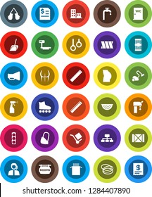 White Solid Icon Set- vacuum cleaner vector, scoop, sprayer, water closet, colander, pasta, ruler, annual report, hierarchy, buttocks, boxing glove, roller Skates, hoop, gymnast rings, traffic light