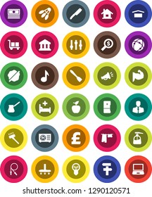 White Solid Icon Set- vacuum cleaner vector, splotch, drying clothes, liquid soap, spatula, knife, turk coffee, apple fruit, music, bank, cash, money search, pound, jump rope, muscule hand, client