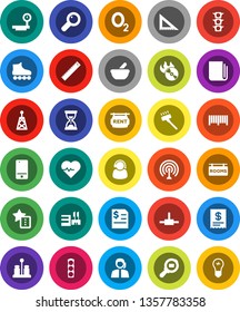 White Solid Icon Set- vacuum cleaner vector, spices, corner ruler, annual report, sand clock, heart pulse, roller Skates, oxygen, traffic light, support, big scales, cargo search, music hit, antenna