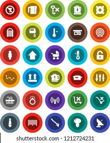 White Solid Icon Set- washboard vector, measuring cup, mixer, thermometer, mushroom, constellation, crisis, target, man, arrow up, tie, any currency, pool, no alcohol sign, top, trolley, hook