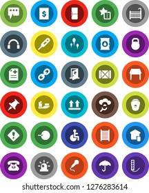 White Solid Icon Set- washboard vector, phone, ship, receipt, wood box, umbrella, top sign, weight, oil barrel, headphones, link, thumbtack, disabled, thermometer, insemination, anamnesis, sperm