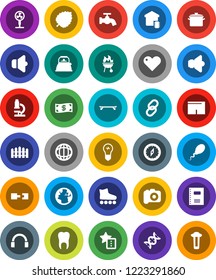 White Solid Icon Set- water tap vector, pan, kettle, bbq, copybook, microscope, compass, world, leaf, shorts, roller Skates, skateboard, earth, camera, speaker, headphones, link, heart, dna, sperm