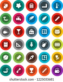 White Solid Icon Set- water tap vector, splotch, welcome mat, washboard, thermometer, chicken leg, pen, pencil, corner ruler, glass, tulip, big scales, hdmi, broken bone, mailbox, plan, buy, toaster