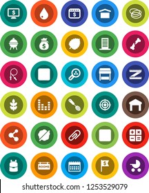 White Solid Icon Set- water drop vector, splotch, skimmer, bbq, backpack, leaf, money bag, dollar flag, calendar, monitor, measuring, jump rope, target, molecule, cereals, hoop, dry cargo, warehouse