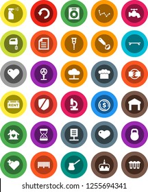 White Solid Icon Set- water tap vector, sprayer, cook hat, ladle, turk coffee, mixer, cake, document, constellation, dollar coin, skateboard, warehouse, protected, weight, heart, cross, crutches