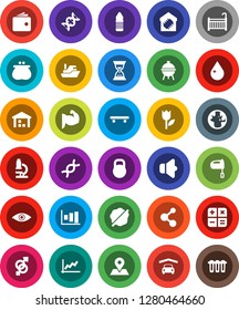 White Solid Icon Set- water drop vector, splotch, mixer, bbq, microscope, world, graph, wallet, sand clock, muscule hand, skateboard, molecule, bottle, map pin, ship, tulip, warehouse, weight, eye