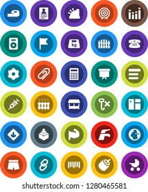 White Solid Icon Set- water tap vector, window cleaning, calculator, personal information, flag, target, presentation board, measuring, muscule hand, shorts, earth, no hook, package, weight, barcode