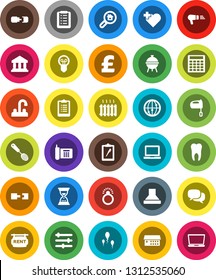 White Solid Icon Set- water tap vector, skimmer, mixer, bbq, notebook pc, bank, calculator, sand clock, pound, clipboard, heart cross, phone, internet, dialog, hospital building, sperm, tooth, hood