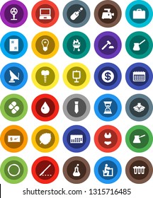 White Solid Icon Set- water drop vector, window cleaning, turk coffee, bbq, student, case, presentation, leaf, auction, sand clock, tie, swimsuite, calendar, hoop, jack, flask, scalpel, pills, check
