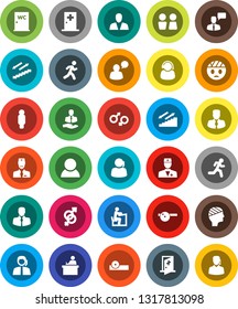 White Solid Icon Set- water closet vector, student, manager, man, stairways run, support, client, speaking, doctor, gender sign, eye hat, head bandage, medical room, consumer