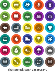 White Solid Icon Set- water drop vector, spatula, dish, book, school building, corner ruler, bus, constellation, heart pulse, roller Skates, umbrella, shelving, social media, thumbtack, sand clock