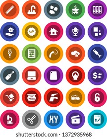 White Solid Icon Set- water tap vector, steaming, house hold, garbage pile, scales, cutting board, blender, ruler, abacus, exchange, bank building, binder, cargo, cinema clap, microphone, jack, sale