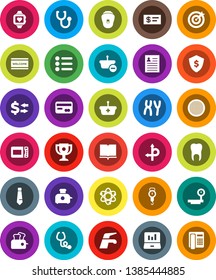 White Solid Icon Set- water tap vector, welcome mat, scales, sieve, book, atom, award cup, personal information, exchange, laptop graph, tie, dollar shield, heart monitor, route, big, stethoscope
