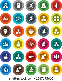 White Solid Icon Set- water closet vector, student, manager, man, stairways run, support, client, speaking, gender sign, eye doctor hat, head bandage, medical room, consumer