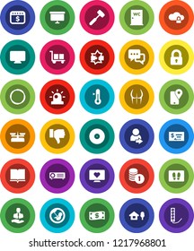 White Solid Icon Set- welcome mat vector, water closet, meat hammer, thermometer, book, coin stack, check, presentation board, dollar calendar, buttocks, heart monitor, hoop, client, traking, cargo