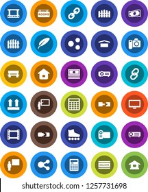 White Solid Icon Set- welcome mat vector, pen, blackboard, calculator, cash, roller Skates, dry cargo, top sign, film frame, monitor, link, share, bench, connection, fence, rooms signboard, home