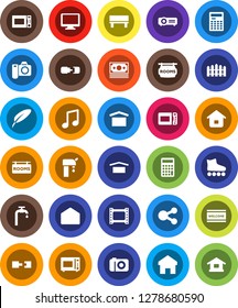 White Solid Icon Set- welcome mat vector, microwave oven, pen, calculator, music, roller Skates, money, dry cargo, film frame, monitor, mail, share, home, bench, connection, water supply, fence