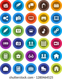 White Solid Icon Set- welcome mat vector, pen, blackboard, glasses, calculator, music, roller Skates, money, dry cargo, top sign, film frame, monitor, link, mail, share, home, bench, water supply