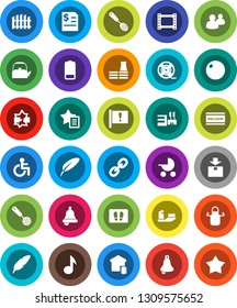 White Solid Icon Set- welcome mat vector, kettle, apron, skimmer, pen, bell, music, annual report, fitball, attention, ship, package, film frame, spool, link, group, battery, disabled, disconnection