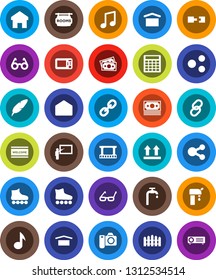 White Solid Icon Set- welcome mat vector, pen, blackboard, glasses, music, calculator, roller Skates, money, dry cargo, top sign, film frame, link, mail, share, home, connection, water supply, fence