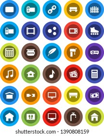 White Solid Icon Set- welcome mat vector, pen, calculator, music, cash, roller Skates, money, dry cargo, film frame, monitor, link, mail, share, home, bench, connection, water supply, fence