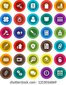 White Solid Icon Set- whisk vector, microwave oven, calculator, dollar growth, annual report, binder, presentation board, personal information, pills, breads, support, clock, cargo search, dialog