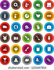 White Solid Icon Set- window cleaning vector, sprayer, sink, garbage pile, skimmer, ladle, case, pie graph, man, tie, yen sign, oxygen, earth, delivery, glass, oil barrel, touchscreen, notebook pc