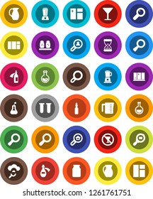 White Solid Icon Set- window cleaning vector, shining, measuring cup, spices, jug, jar, oil, magnifier, flask, no alcohol sign, glass, cargo search, vial, sand clock, potion, cloud, estate, client