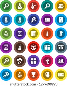 White Solid Icon Set- window cleaning vector, shining, measuring cup, hand mill, spices, jug, oil, magnifier, flask, no alcohol sign, glass, cargo search, vial, sand clock, potion, cloud, estate