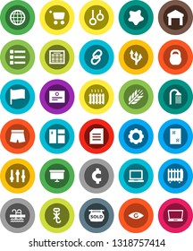 White Solid Icon Set- window cleaning vector, splotch, shower, notebook pc, schedule, certificate, document, flag, presentation board, cent sign, weight, shorts, cereals, pool, gymnast rings, link