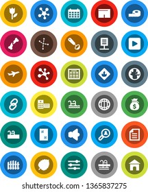 White Solid Icon Set- window cleaning vector, ladle, schedule, world, document, leaf, constellation, money bag, calendar, measuring, shorts, molecule, pool, plane, tulip, flammable, speaker, link