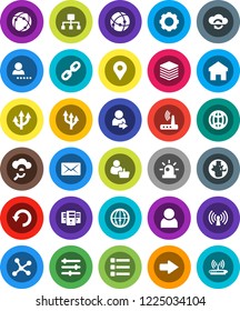 White Solid Icon Set- world vector, internet, connection, network, cloud glass, exchange, big data, server, gear, equalizer, menu, router, home, arrow, undo, mail, chain, globe, hierarchy, route