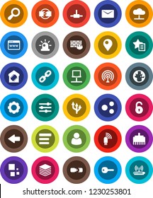 White Solid Icon Set- world vector, antenna, connect, notebook network, cloud, big data, browser, gear, equalizer, menu, firewall, usb modem, lan connector, share, favorites, arrow, loading, mail