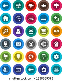White Solid Icon Set- world vector, network, notebook, folder, server, cloud exchange, browser, gear, equalizer, router, home, favorites, arrow, redo, download, mail, connection, document, user, key