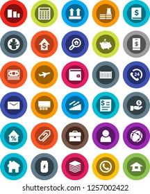 White Solid Icon Set- world vector, wallet, percent growth, piggy bank, case, investment, dollar, annual report, calculator, enegry drink, stairways run, plane, money, phone 24, truck trailer, home