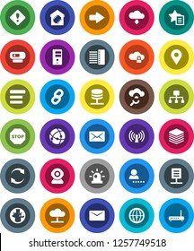 White Solid Icon Set- world vector, internet, connection, network server, cloud, glass, lock, big data, menu, hub, favorites, arrow, refresh, download, mail, chain, hierarchy, document, login, stop