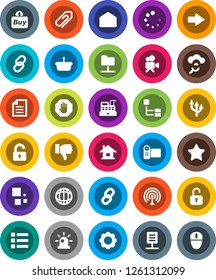 White Solid Icon Set- world vector, document, antenna, video camera, link, finger down, favorites, mail, network folder, cloud glass, gear, arrow, loading, chain, hierarchy, route, attachment, stop