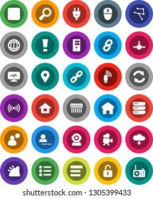 White Solid Icon Set- world vector, map pin, video camera, speaking man, forward button, diagnostic monitor, connect, network, big data, server, menu, hub, usb modem, home, refresh, cloud download