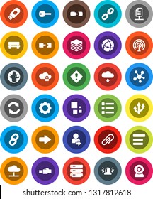 White Solid Icon Set- world vector, antenna, social media, connection, cloud network, lock, big data, gear, menu, usb modem, lan connector, bench, arrow, refresh, upload, loading, chain, route, key