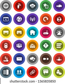 White Solid Icon Set- world vector, connect, connection, server, disconnection, cloud shield, exchange, browser, menu, firewall, hub, usb modem, router, lan connector, home, favorites, message, redo
