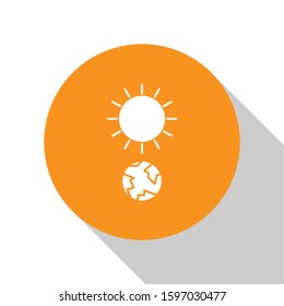 White Solstice icon isolated on white background. Orange circle button. Vector Illustration