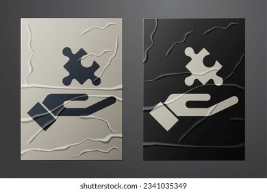 White Solution to the problem in psychology icon isolated on crumpled paper background. Puzzle. Therapy for mental health. Paper art style. Vector