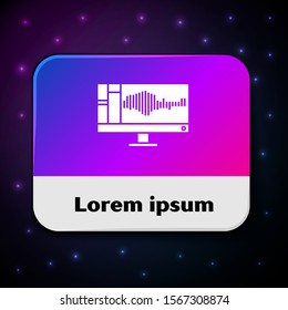 White Sound or audio recorder or editor software on computer monitor icon isolated on black background. Rectangle color button. Vector Illustration