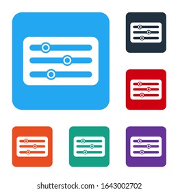 White Sound mixer controller icon isolated on white background. Dj equipment slider buttons. Mixing console. Set icons in color square buttons. Vector Illustration