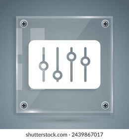 White Sound mixer controller icon isolated on grey background. Dj equipment slider buttons. Mixing console. Square glass panels. Vector