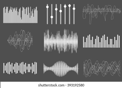 White sound music waves. Audio technology, visual musical pulse. Vector illustration.