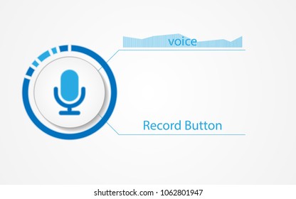White sound recording button. Voice recording technology. Vector button for the interface of the sound recording program.