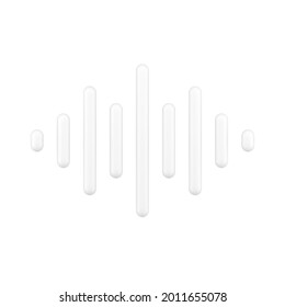White sound wave 3d icon. Bars for voice and audio frequencies. Creative equalizer with loud and quiet sound effect. Adjustment of musical amplitude with different ranges. Realistic isolated vector