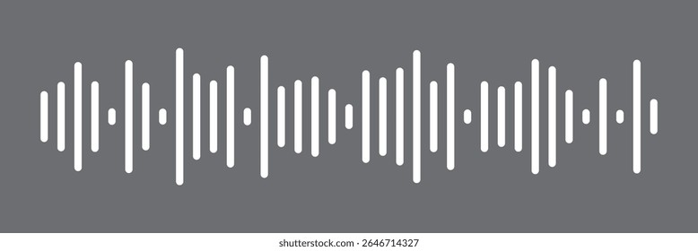  Vetor de ícone de onda de som branco no plano de fundo preto. Linha de voz da onda sonora do podcast. Ícone de player de música de gravação. Faixa de conversação móvel. Ondas de som para mensagem de voz. Ícone de onda de áudio.Ondas do equalizador. 