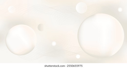 White space background with two white spheres. A scattering of glow and spots. Abstract network flies chaotically. The stage is filled with space, lightness and mystery. Delicate nude colors and glows